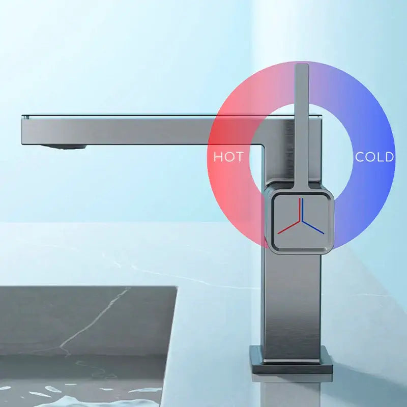 Modern gun grey digital display basin faucet bathroom temperature sensor