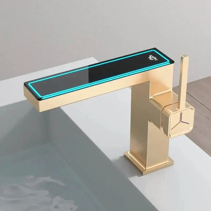 Modern gun grey digital display basin faucet bathroom temperature sensor