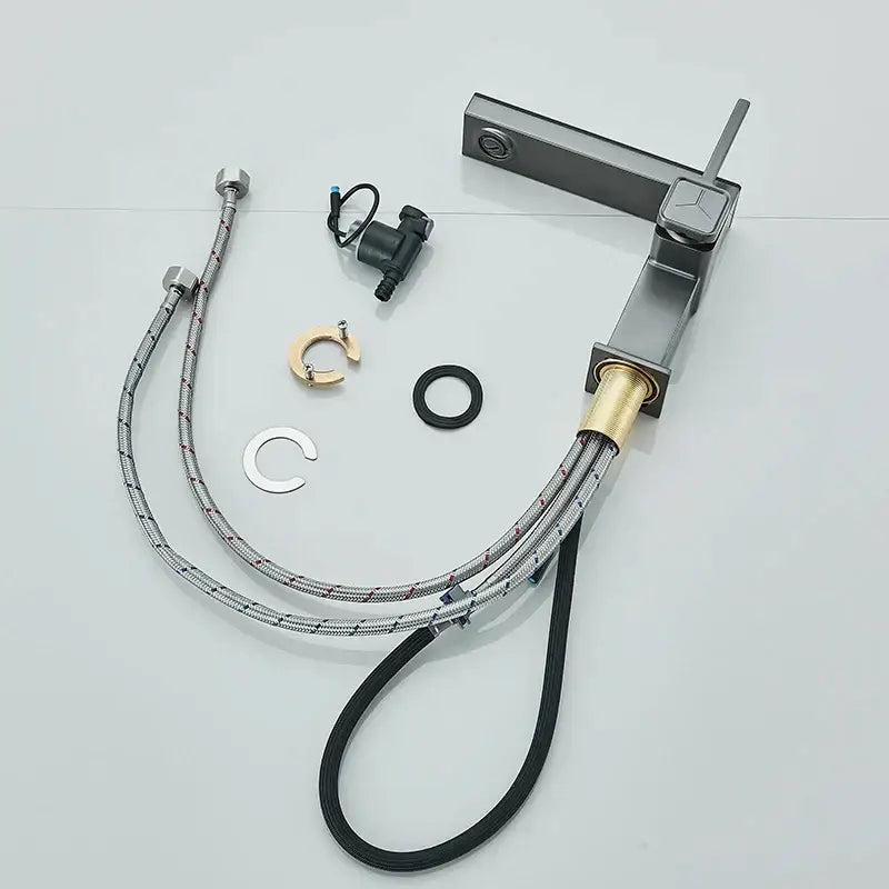 Modern gun grey digital display basin faucet bathroom temperature sensor