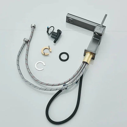 Modern gun grey digital display basin faucet bathroom temperature sensor