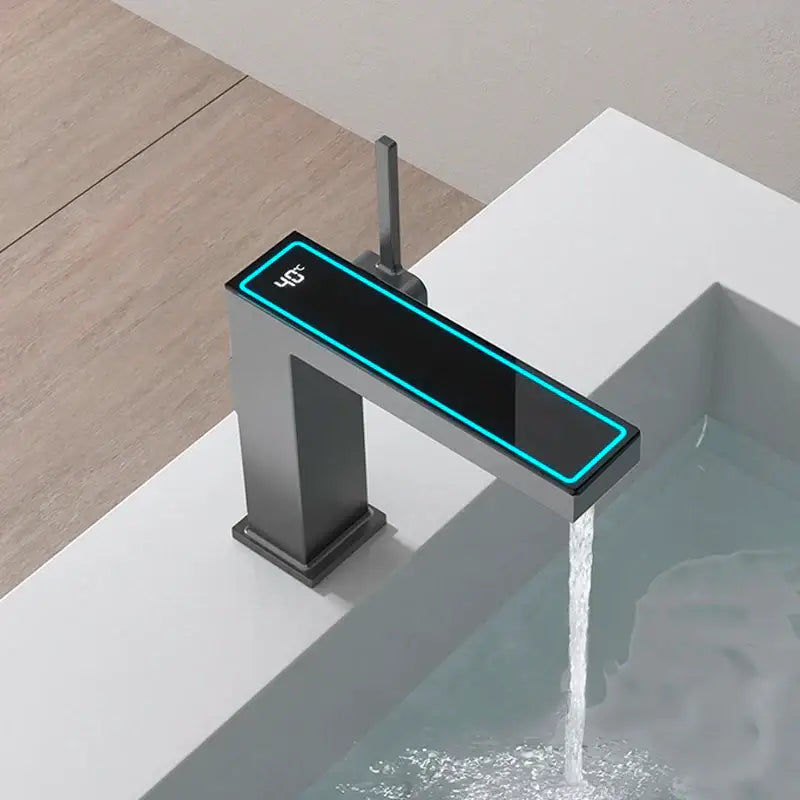 Modern gun grey digital display basin faucet bathroom temperature sensor