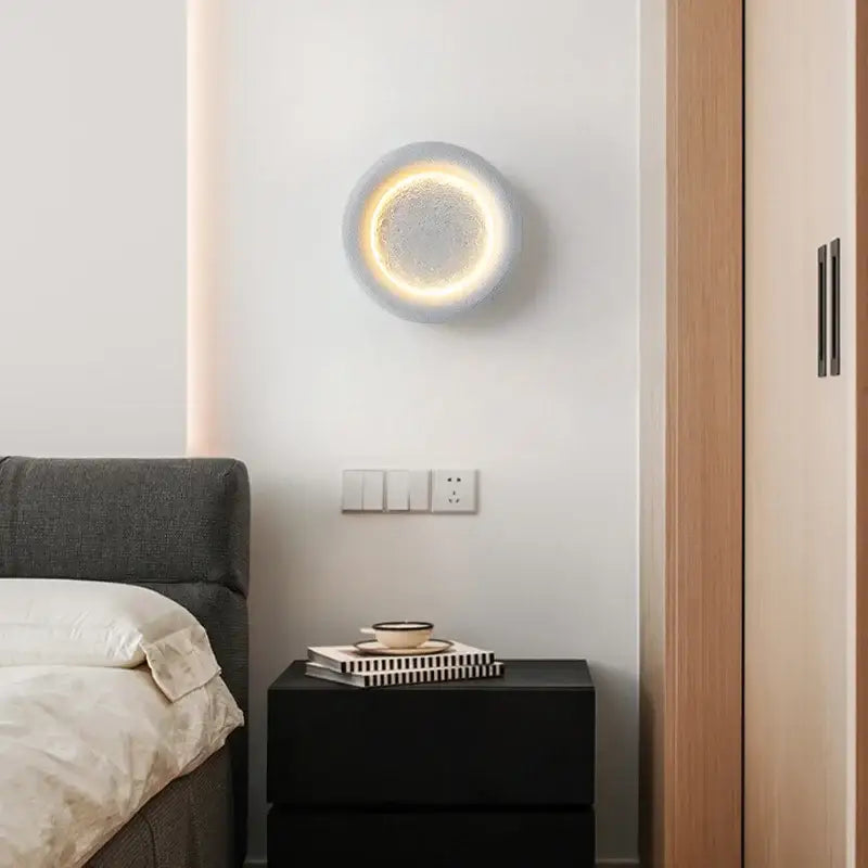 Modern gypsum white led full moon wall lamp for bedroom decor