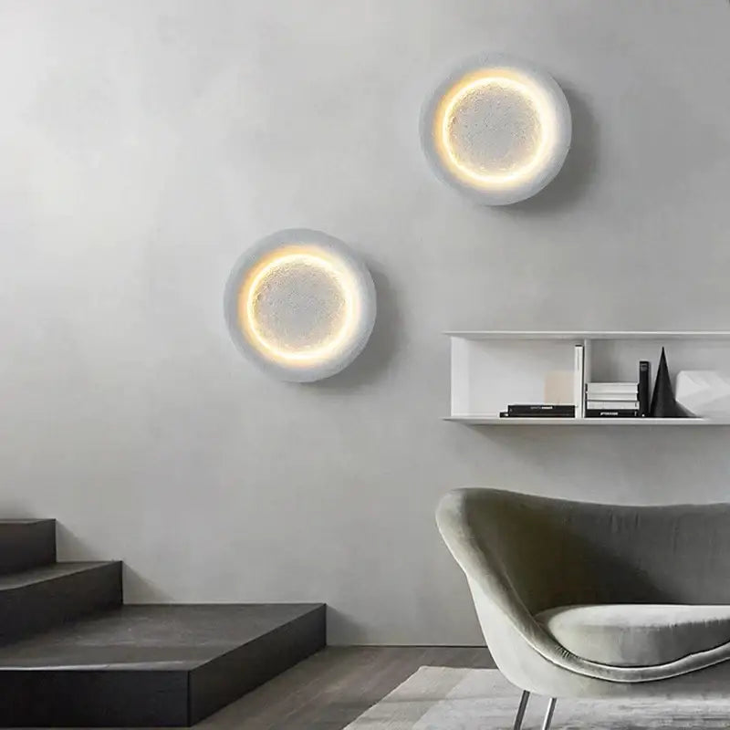 Modern gypsum white led full moon wall lamp for bedroom decor