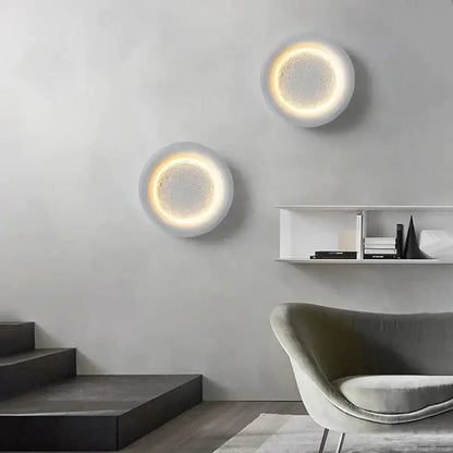 Modern gypsum white led full moon wall lamp for bedroom decor