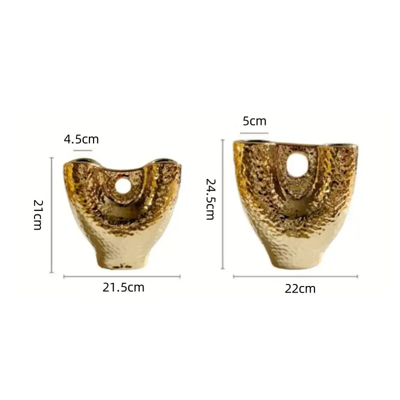 Modern hammered gold vase set living room textured ceramic decor