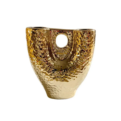 Modern hammered gold vase set living room textured ceramic decor
