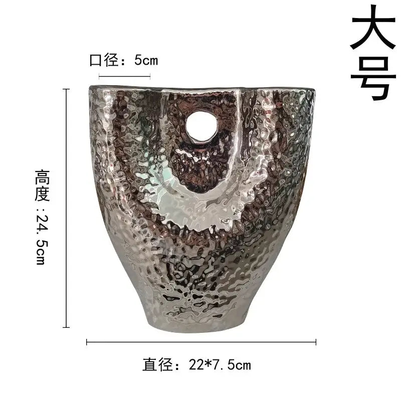 Modern hammered gold vase set living room textured ceramic decor