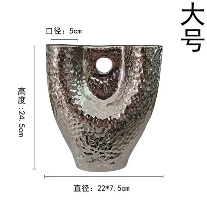 Modern hammered gold vase set living room textured ceramic decor