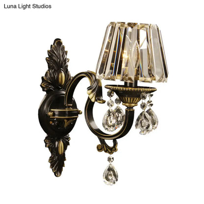 DecorBites™ Modern Hand-Cut Crystal Wall Sconce in Black & Gold
