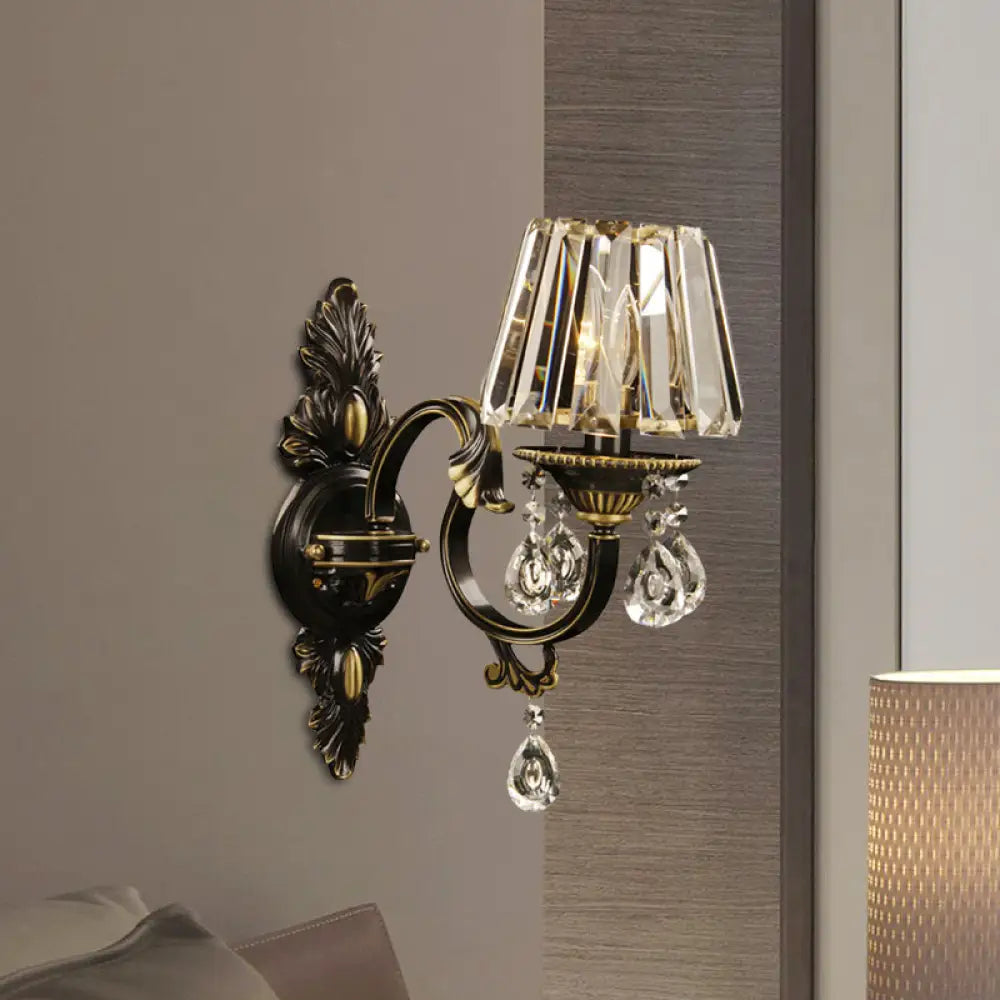 DecorBites™ Modern Hand-Cut Crystal Wall Sconce in Black & Gold