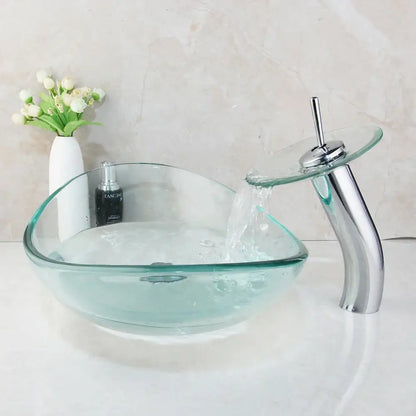 Modern hand painted glass basin mixer faucet bathroom sink chrome