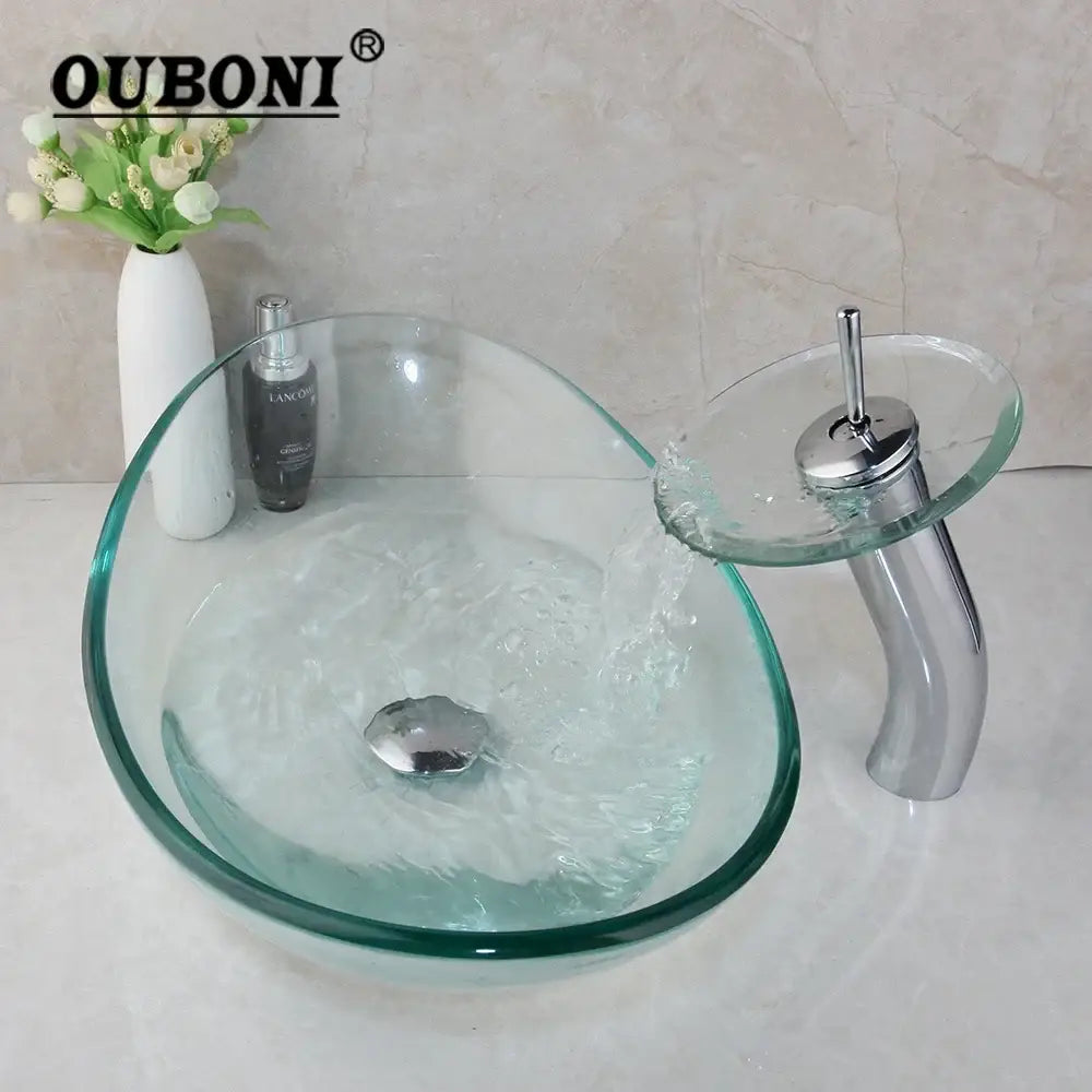 Modern hand painted glass basin mixer faucet bathroom sink chrome