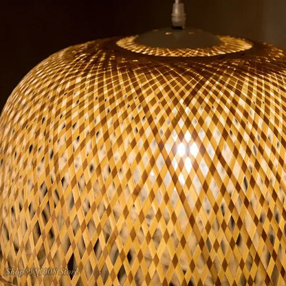 Modern handwoven bamboo pendant lights for dining room