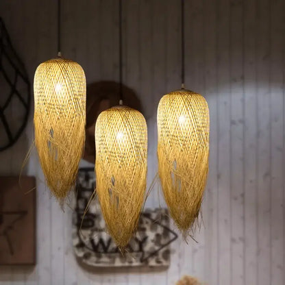 Modern handwoven bamboo pendant lights for dining room