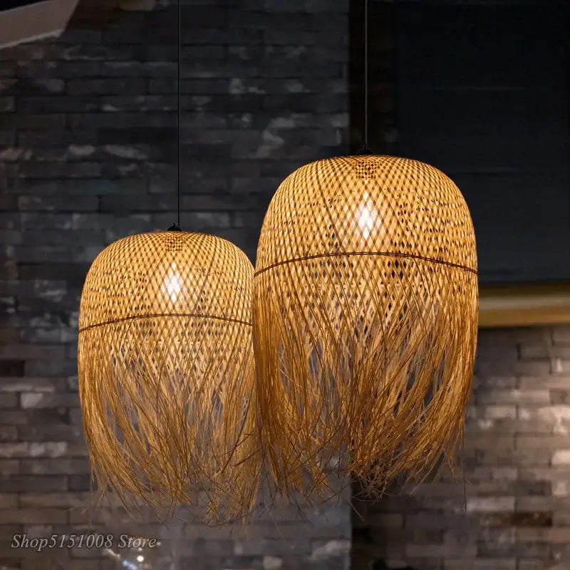 Modern handwoven bamboo pendant lights for dining room