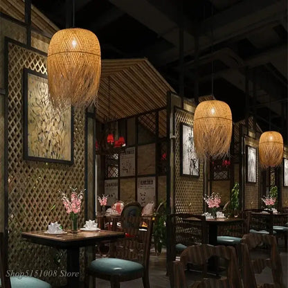 Modern handwoven bamboo pendant lights for dining room