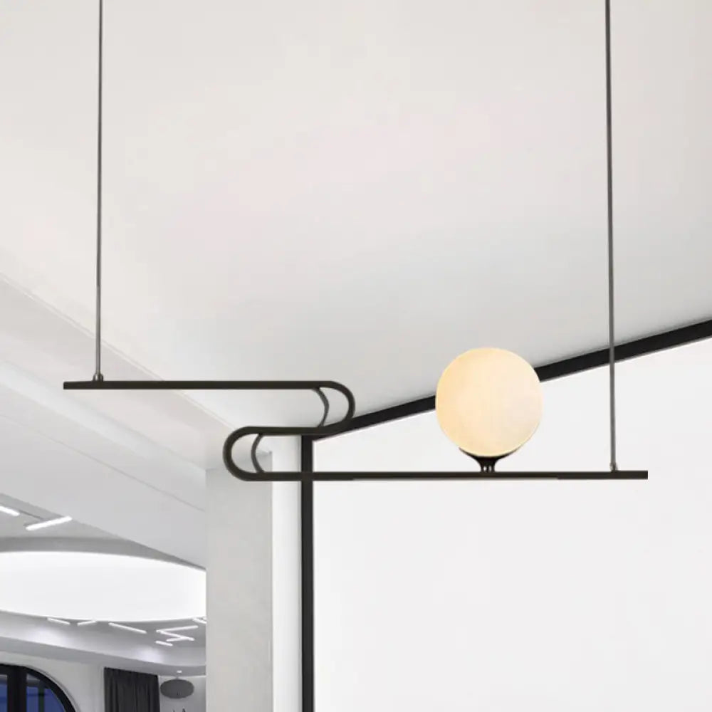DecorBites™ Modern Hanging Chandelier with Milky Glass and Folding Line Design in Black for Dining Hall Island - Simplicity Modo