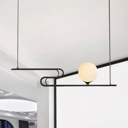 DecorBites™ Modern Hanging Chandelier with Milky Glass and Folding Line Design in Black for Dining Hall Island - Simplicity Modo
