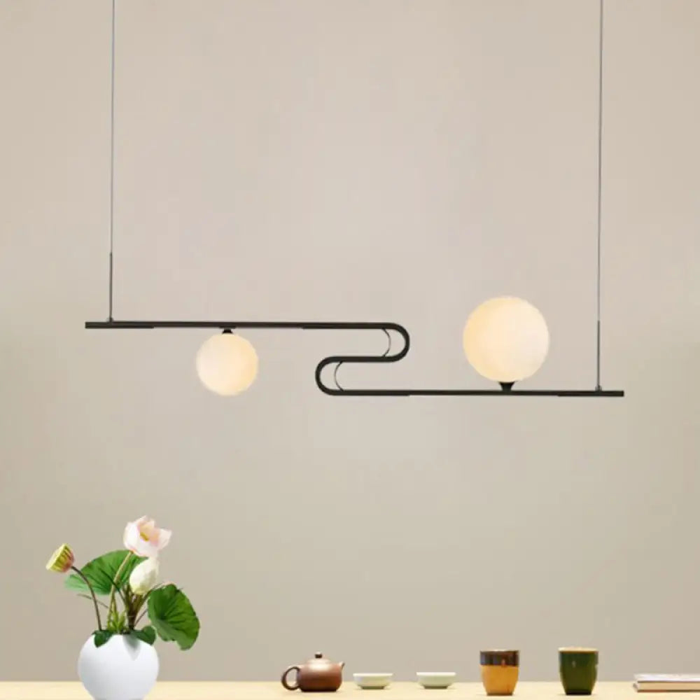 DecorBites™ Modern Hanging Chandelier with Milky Glass and Folding Line Design in Black for Dining Hall Island - Simplicity Modo