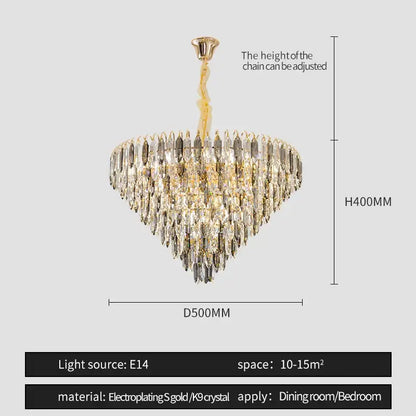 Modern heart shaped gold crystal chandelier living room