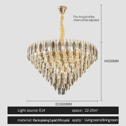 Modern heart shaped gold crystal chandelier living room