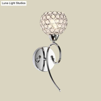 DecorBites™ Modern Hemisphere Crystal Wall Lamp with Chrome Scroll Arm Sconce Light