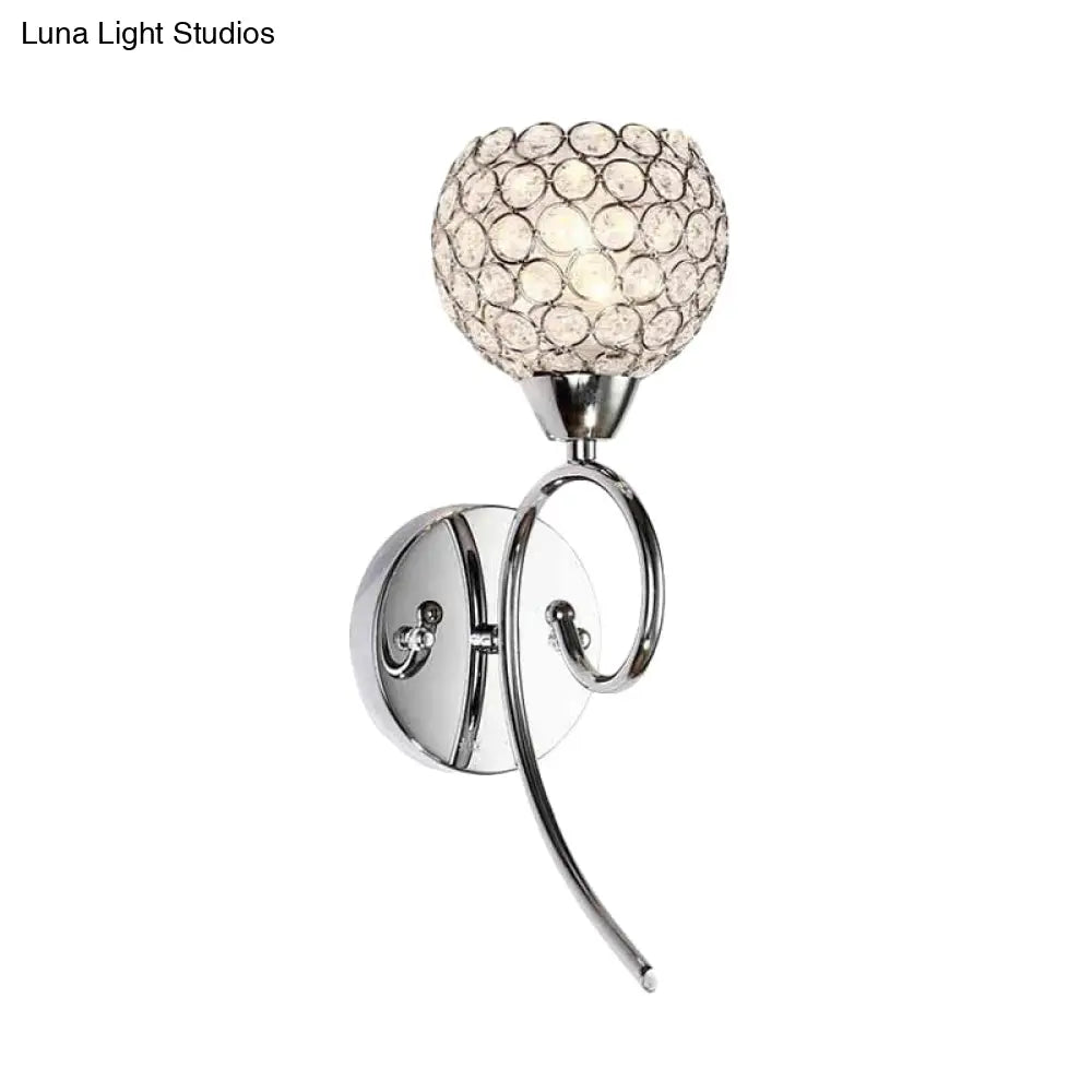 DecorBites™ Modern Hemisphere Crystal Wall Lamp with Chrome Scroll Arm Sconce Light