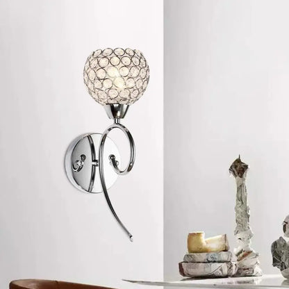 DecorBites™ Modern Hemisphere Crystal Wall Lamp with Chrome Scroll Arm Sconce Light