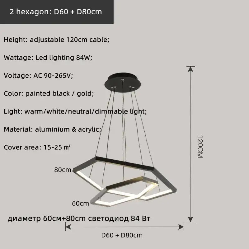 Modern hexagon aluminium led pendant light for living room dimmable