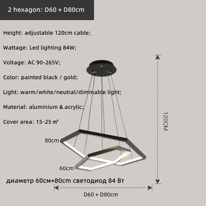 Modern hexagon aluminium led pendant light for living room dimmable