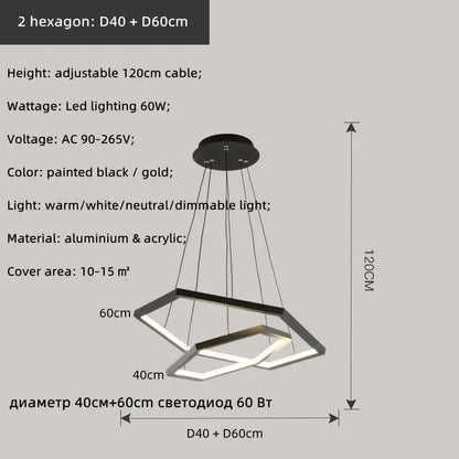 Modern hexagon aluminium led pendant light for living room dimmable