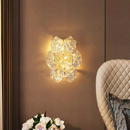 Modern hexagon gold finish glass wall light bedroom sconce e12 e14