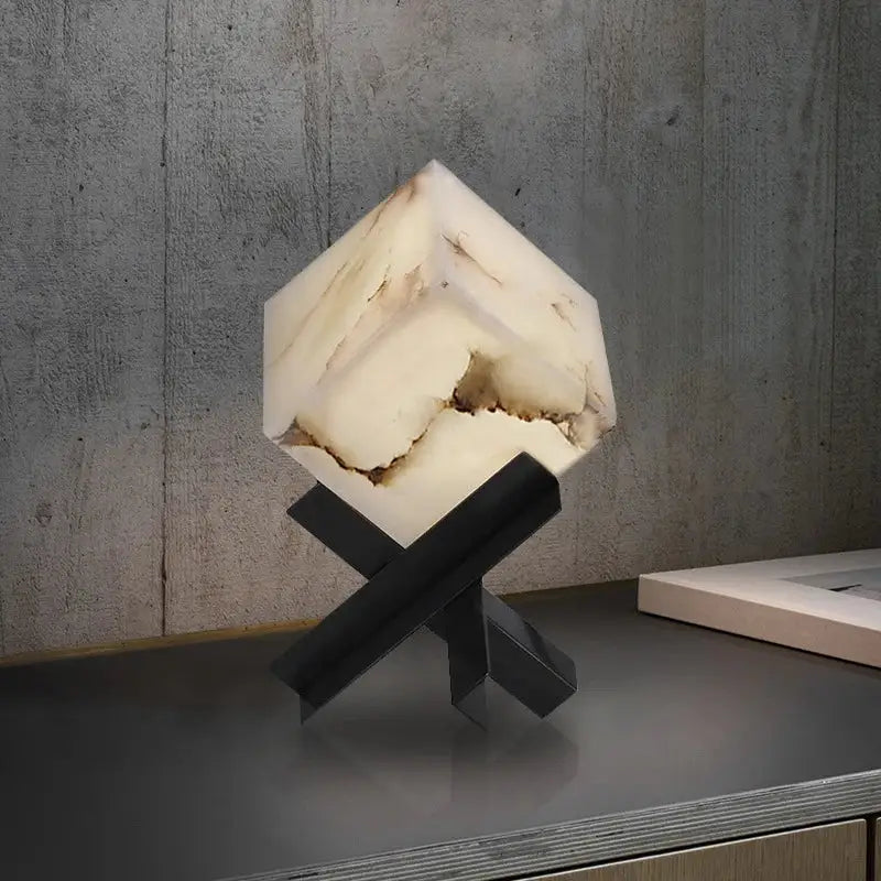 Modern hexagonal cube marble table lamp bedroom light