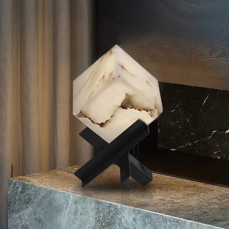 Modern hexagonal cube marble table lamp bedroom light
