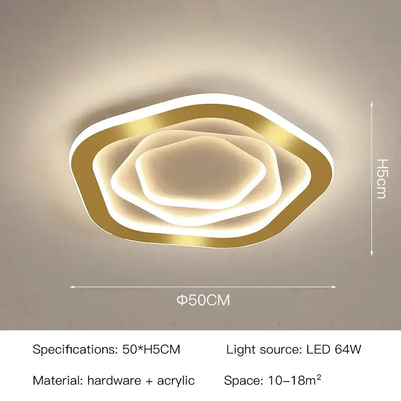 Modern hexagonal gold luxury led ceiling chandelier for living room