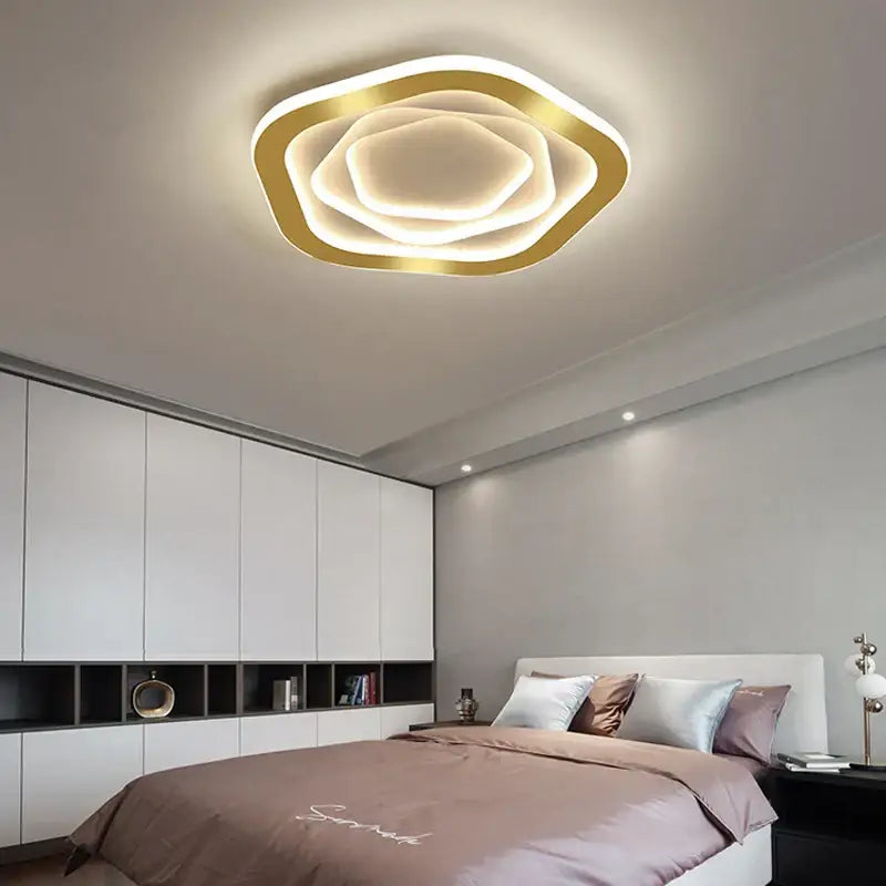Modern hexagonal gold luxury led ceiling chandelier for living room