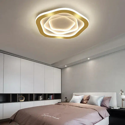 Modern hexagonal gold luxury led ceiling chandelier for living room