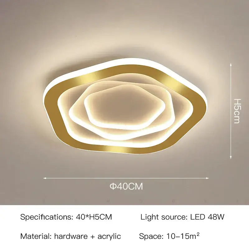 Modern hexagonal gold luxury led ceiling chandelier for living room