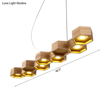 Modern hexagonal wood and gold ceiling light fixture for living room