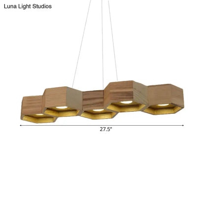 Modern hexagonal wood and gold ceiling light fixture for living room