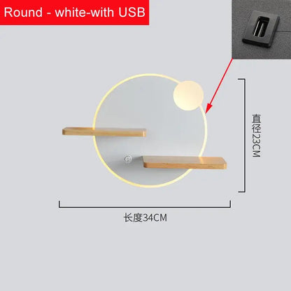 Modern hexagonal wood led bedside shelf wall lamp bedroom usb charger
