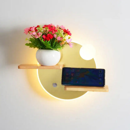 Modern hexagonal wood led bedside shelf wall lamp bedroom usb charger