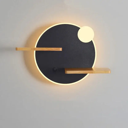 Modern hexagonal wood led bedside shelf wall lamp bedroom usb charger