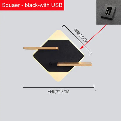 Modern hexagonal wood led bedside shelf wall lamp bedroom usb charger
