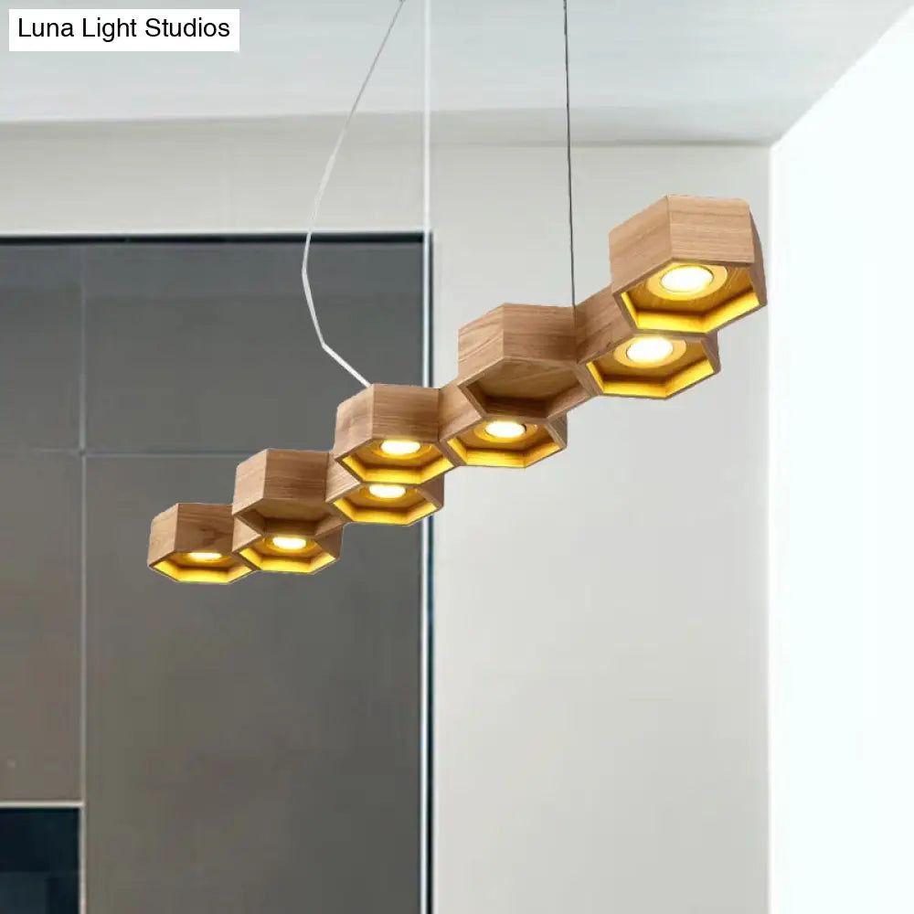 DecorBites™ Modern Hexagonal Wooden Ceiling Light Fixture for Living Room - 5/7-Light Island Lighting