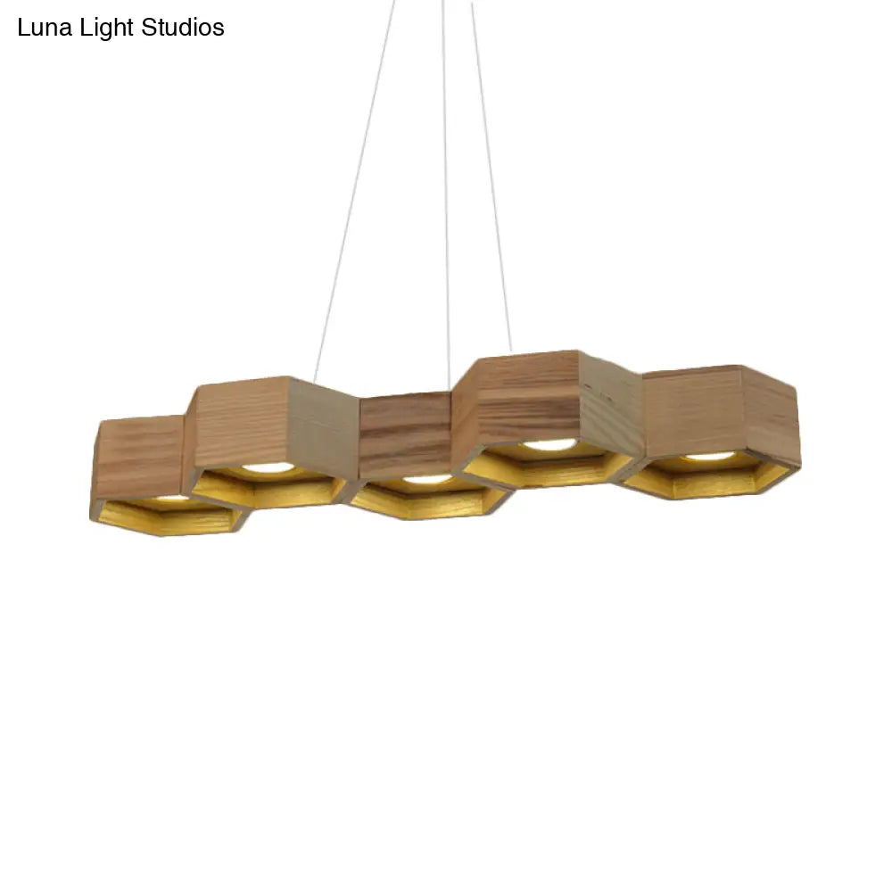 DecorBites™ Modern Hexagonal Wooden Ceiling Light Fixture for Living Room - 5/7-Light Island Lighting