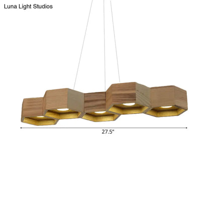 DecorBites™ Modern Hexagonal Wooden Ceiling Light Fixture for Living Room - 5/7-Light Island Lighting