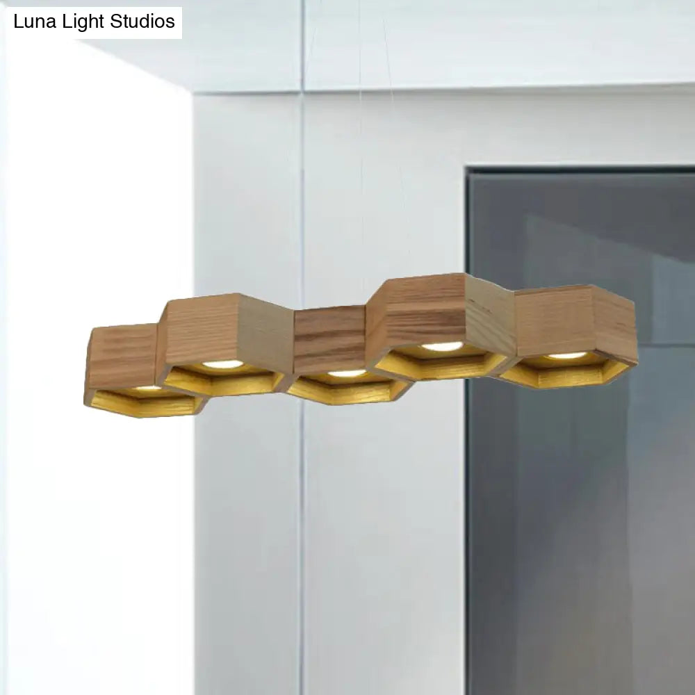 DecorBites™ Modern Hexagonal Wooden Ceiling Light Fixture for Living Room - 5/7-Light Island Lighting
