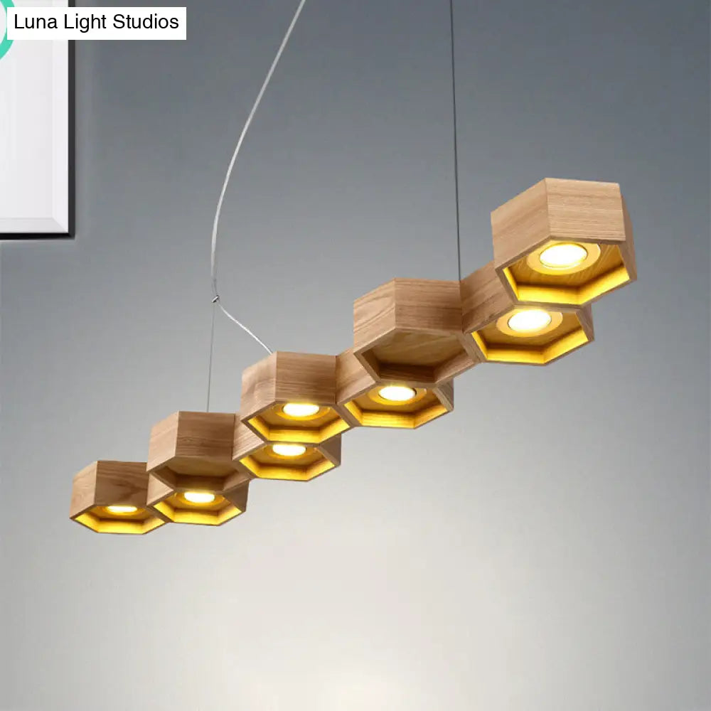 DecorBites™ Modern Hexagonal Wooden Ceiling Light Fixture for Living Room - 5/7-Light Island Lighting