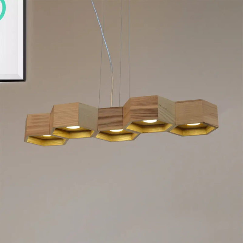 DecorBites™ Modern Hexagonal Wooden Ceiling Light Fixture for Living Room - 5/7-Light Island Lighting